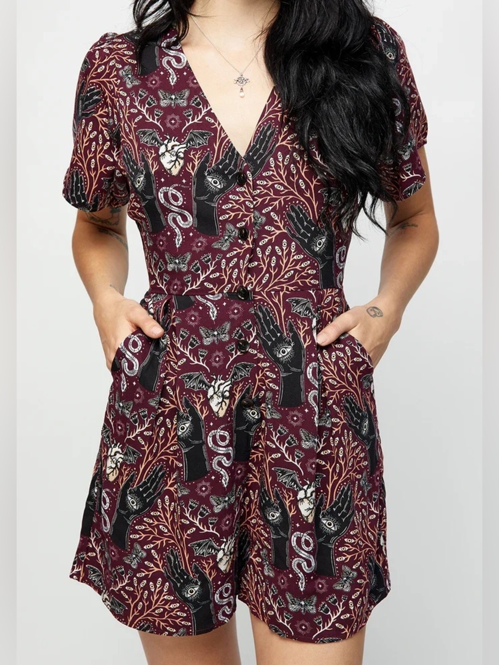 Disturbia | Hemlock Button Up V Neck Playsuit
